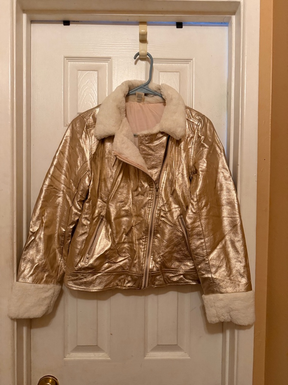 Arizona Jean Company Metallic Gold Faux-Shearling Bomber Jacket